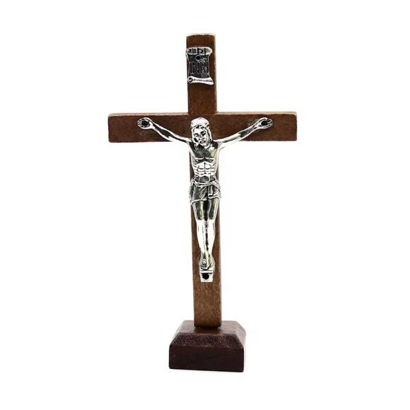 Other - Wooden Standing Crucifix Cross INRI Jesus Christ Religious Catholic Decor 4”